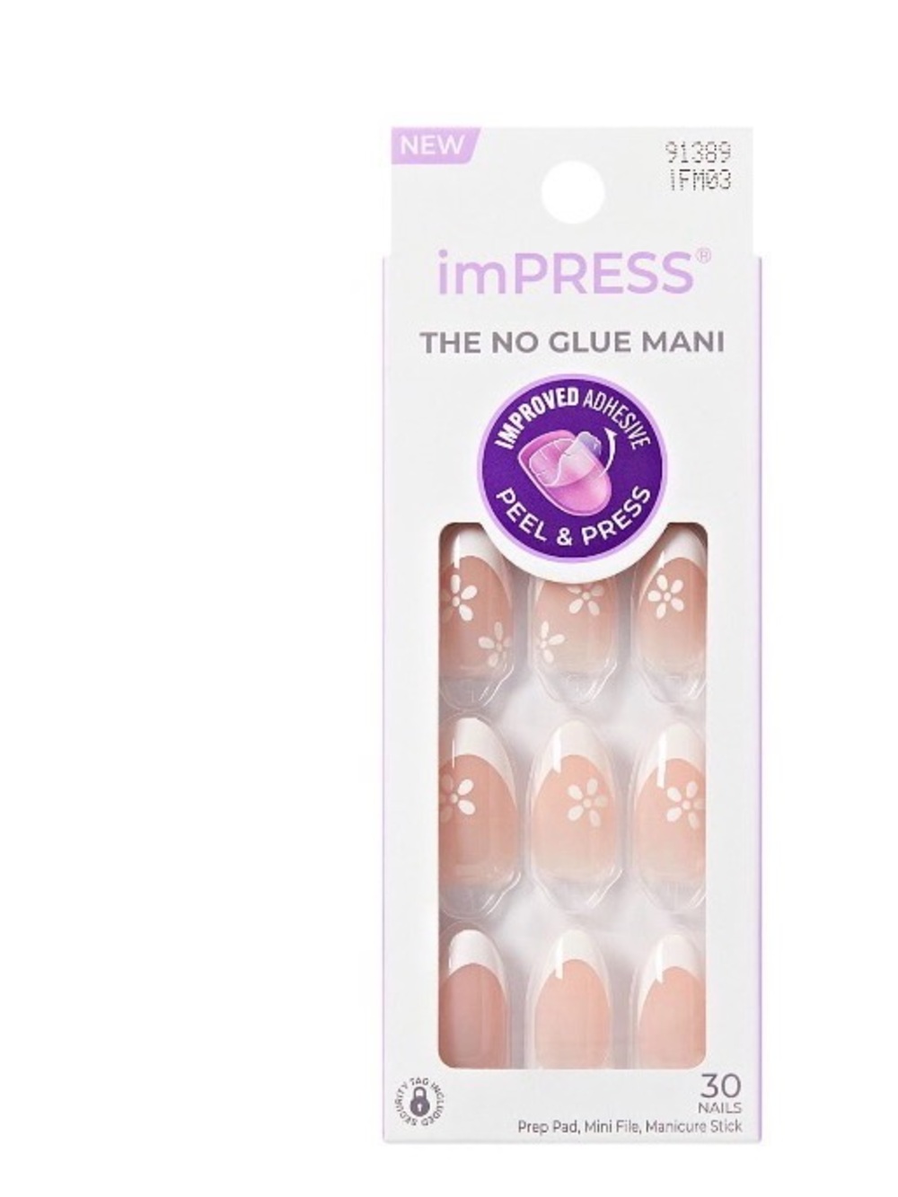 imPRESS Nude French Press-On Nails with White Floral Accents